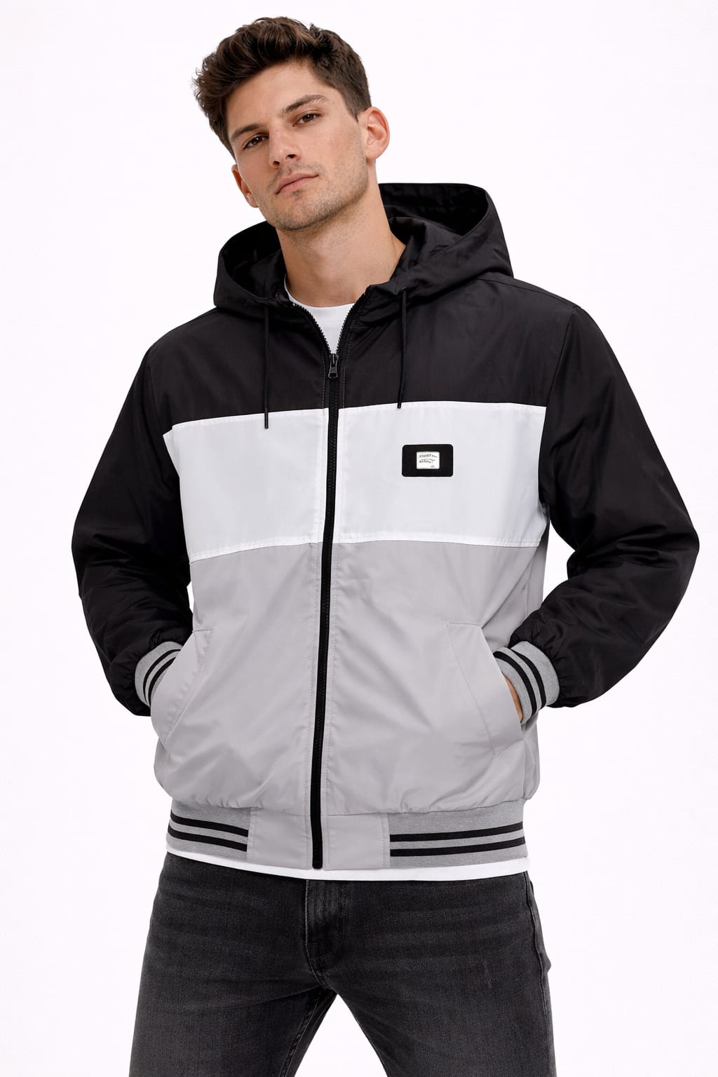 Chamarra Rompe-vientos Con Gorra Color Gris