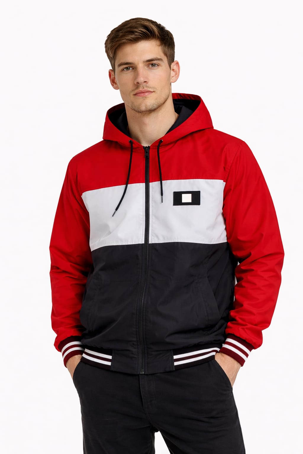 Chamarra Rompe-vientos Con Gorra Color Rojo