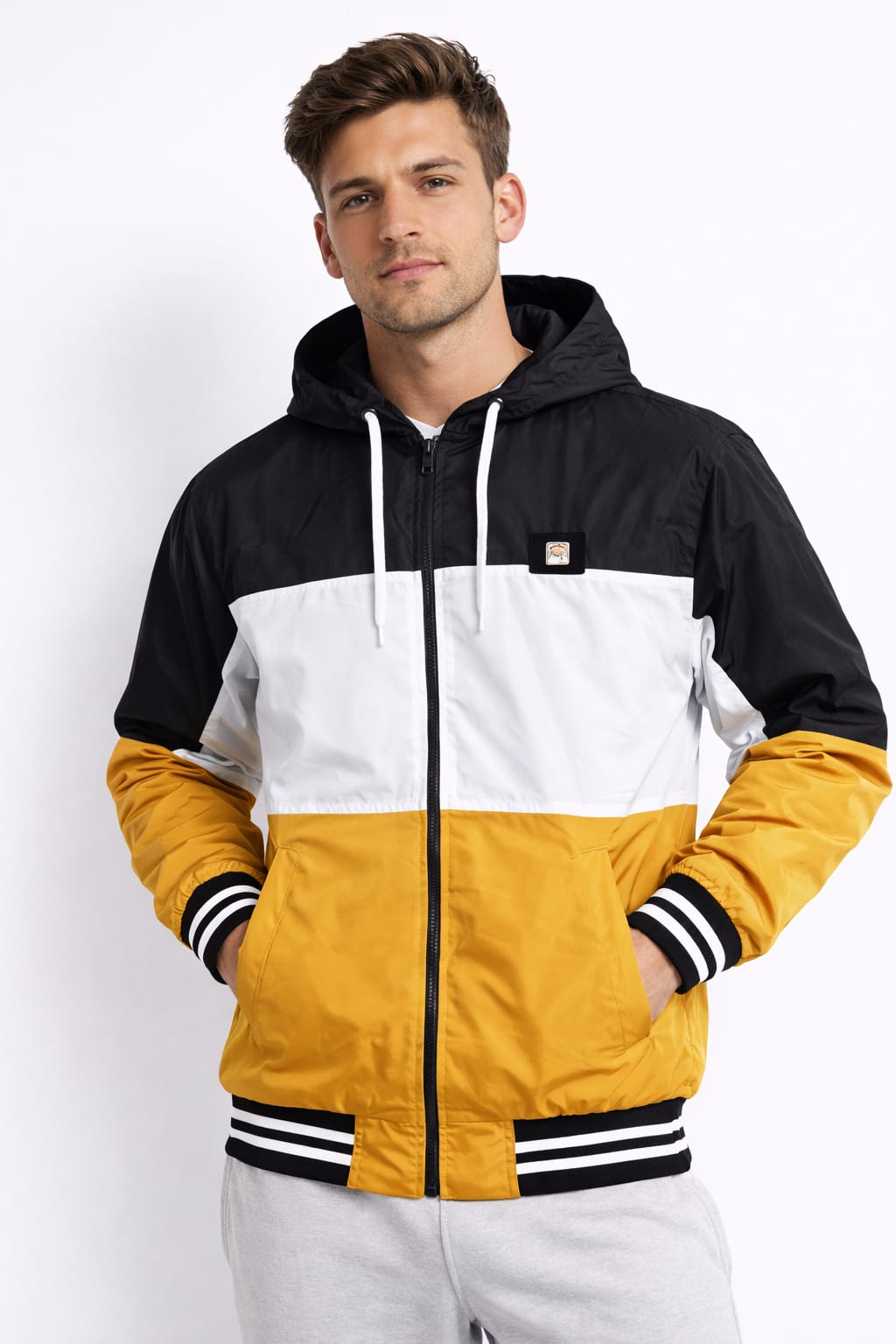 Chamarra Rompe-vientos Con Gorra Color Amarillo