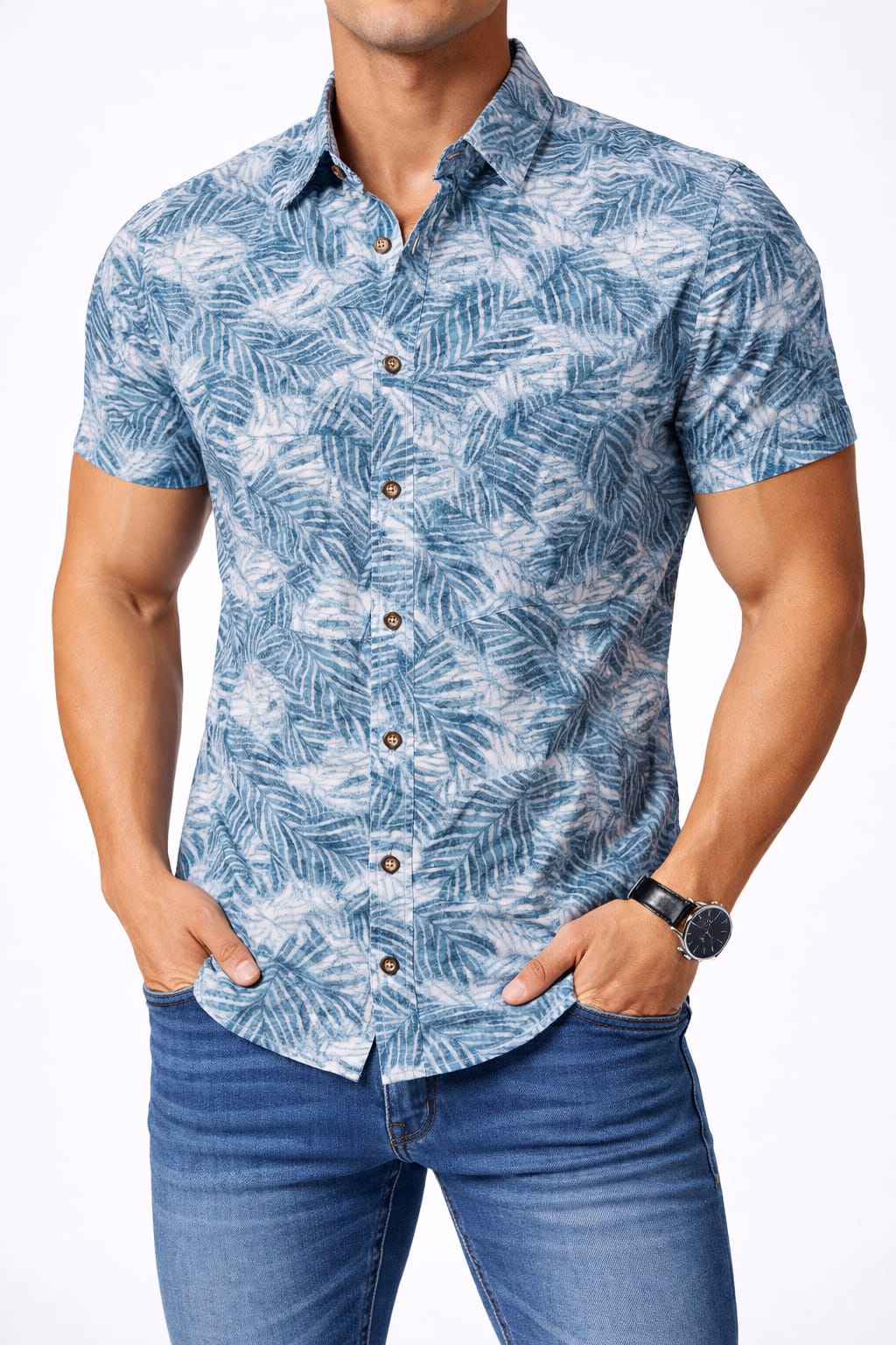 Camisa Manga Corta Con Estampado De Plantas