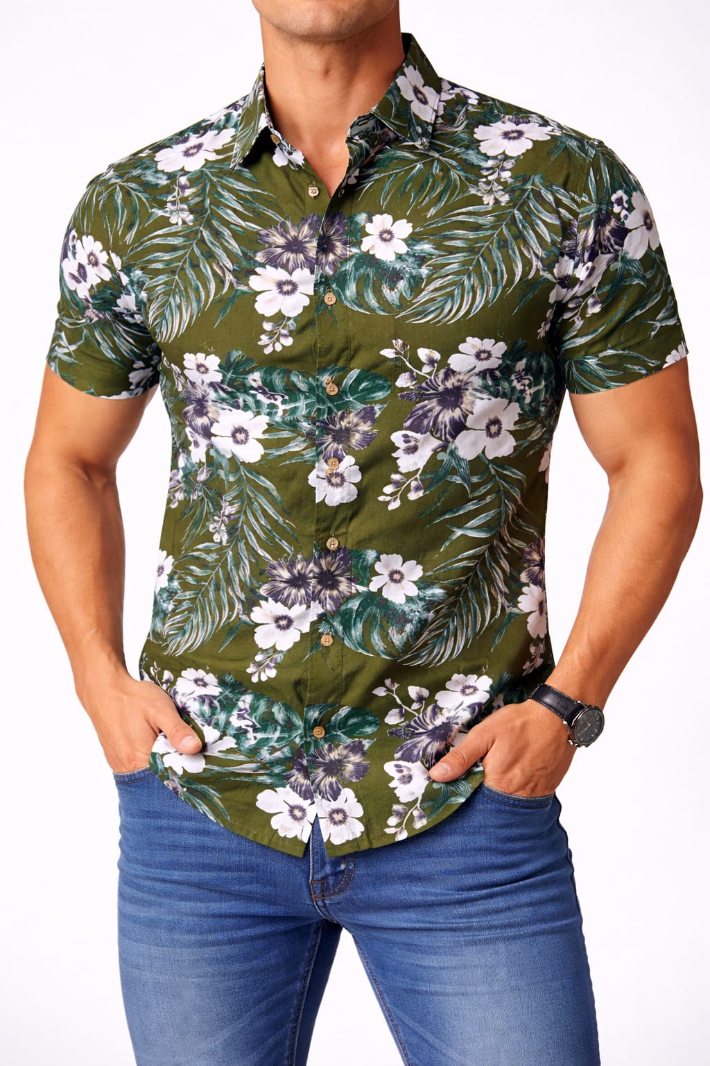 Camisa Manga Corta Con Estampado de Flores y Plantas