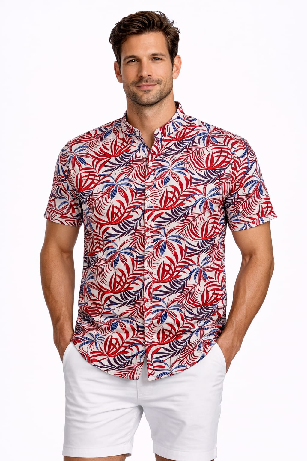 Camisa Manga Corta Cuello Mao Con Estampado