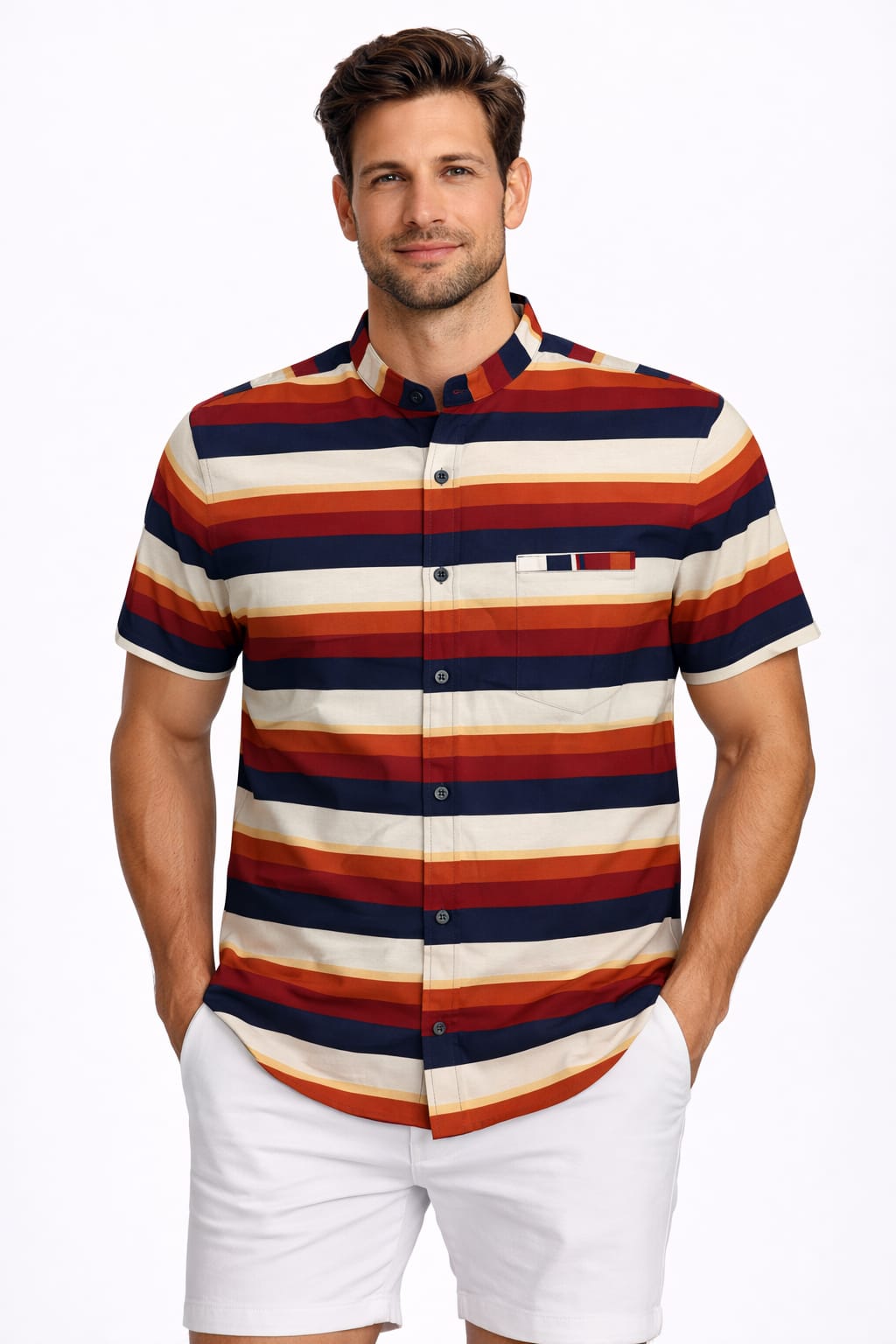 Camisa Manga Corta Con Estampado Lineas