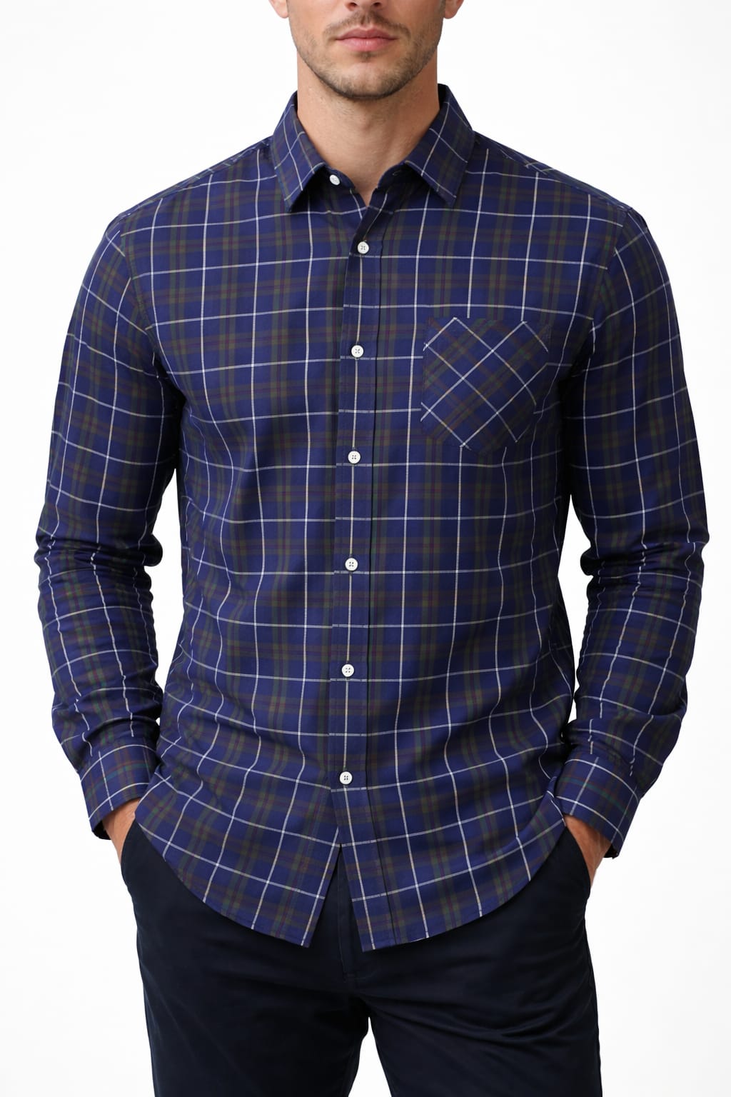 Camisa Con Estampado De Cuadros Cuello Italiano
