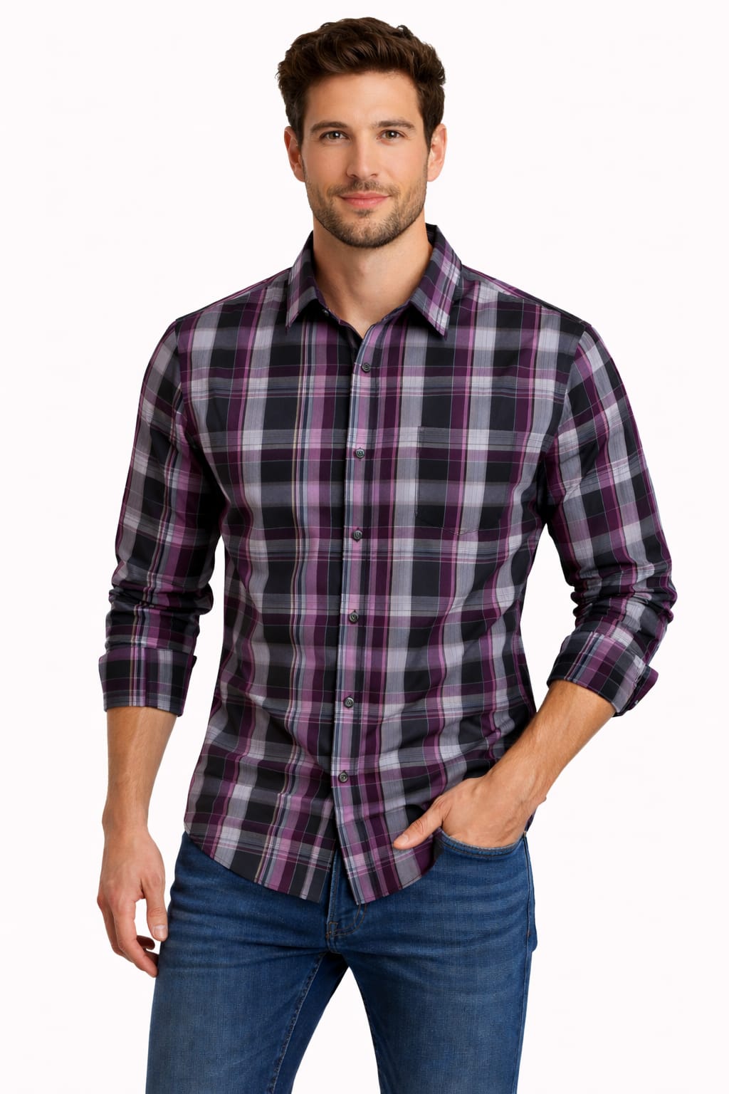 Camisa Con Estampado De Cuadros Talla 42