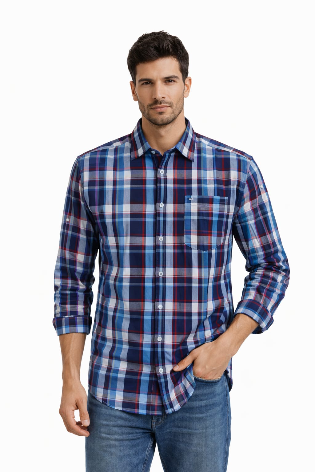 Camisa Con Estampado De Cuadros Talla 46