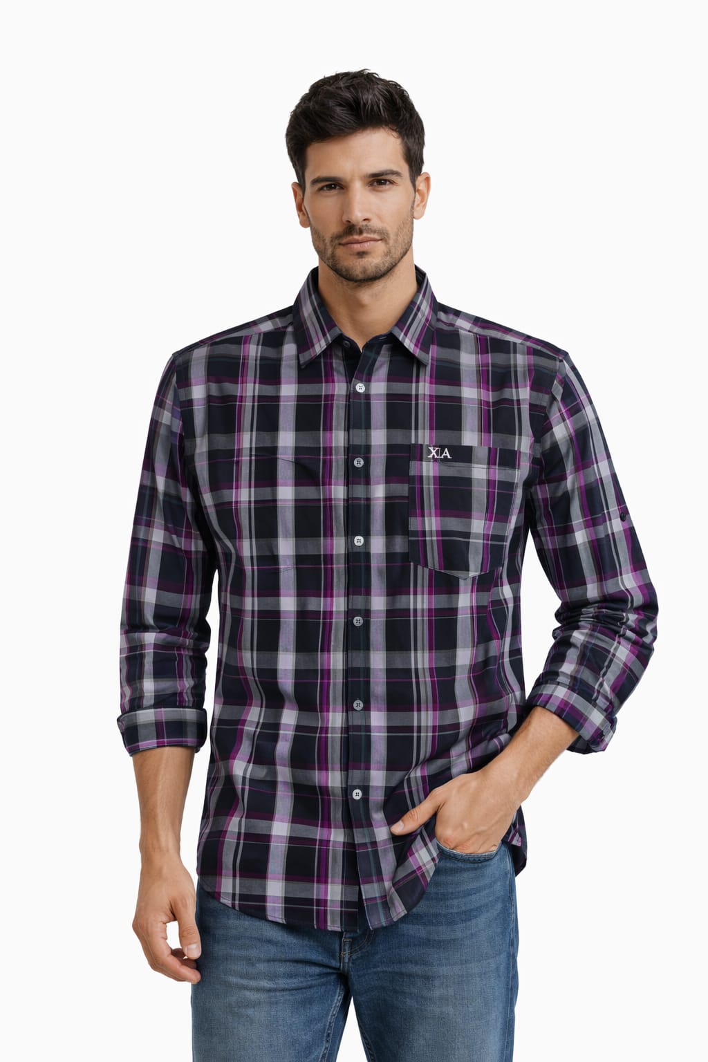 Camisa con Estampado De Cuadros Talla 46
