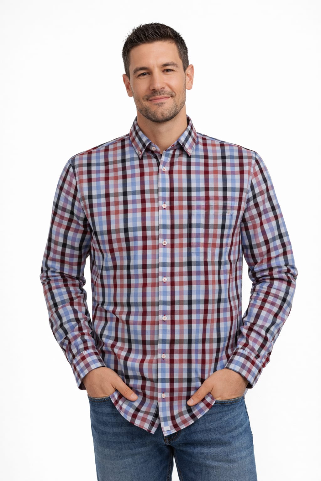 Camisa Con Estampado De Cuadros Cuello Italiano