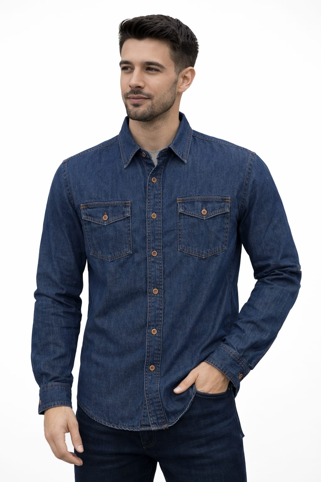 Camisa De Mezclilla Manga Larga