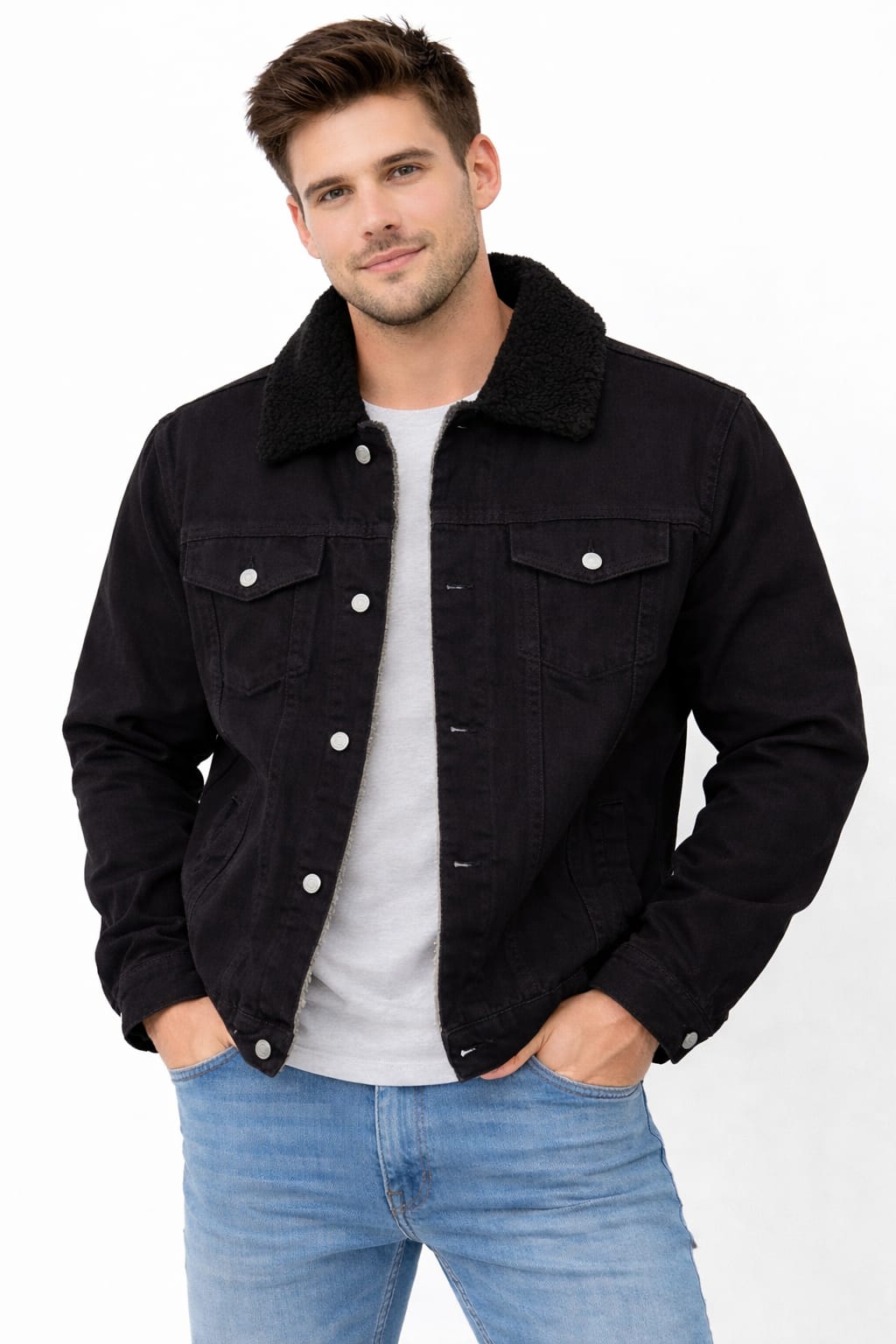 Chamarra De Mezclilla Rígida y Aborregada