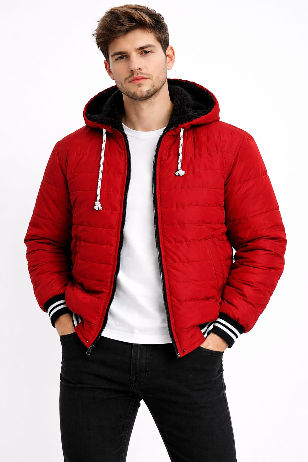 Chamarra Aborregada Con Gorra Desmontable Color Rojo