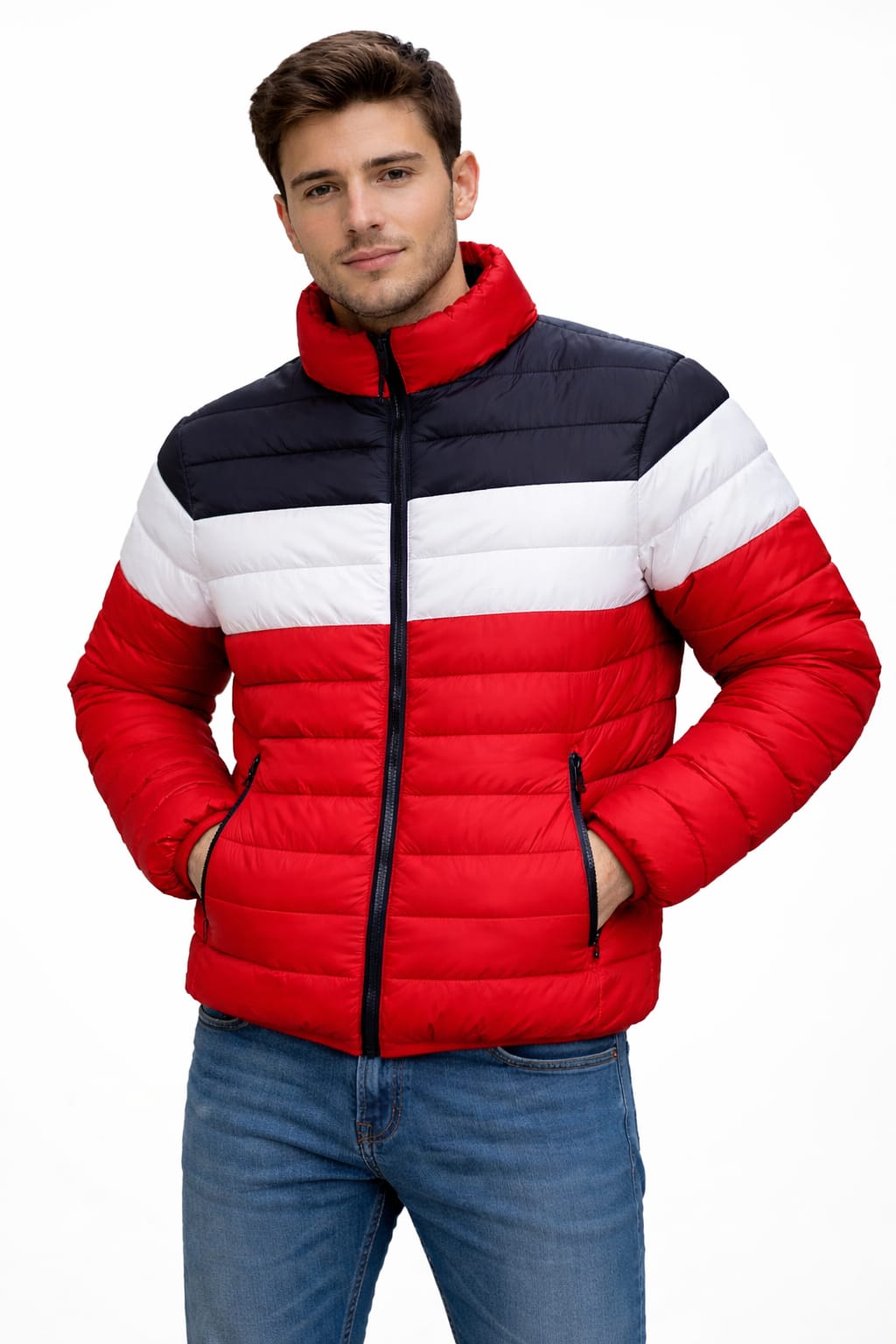 Chamarra Sencilla Tricolor Rojo, Blanco y Azul Marino