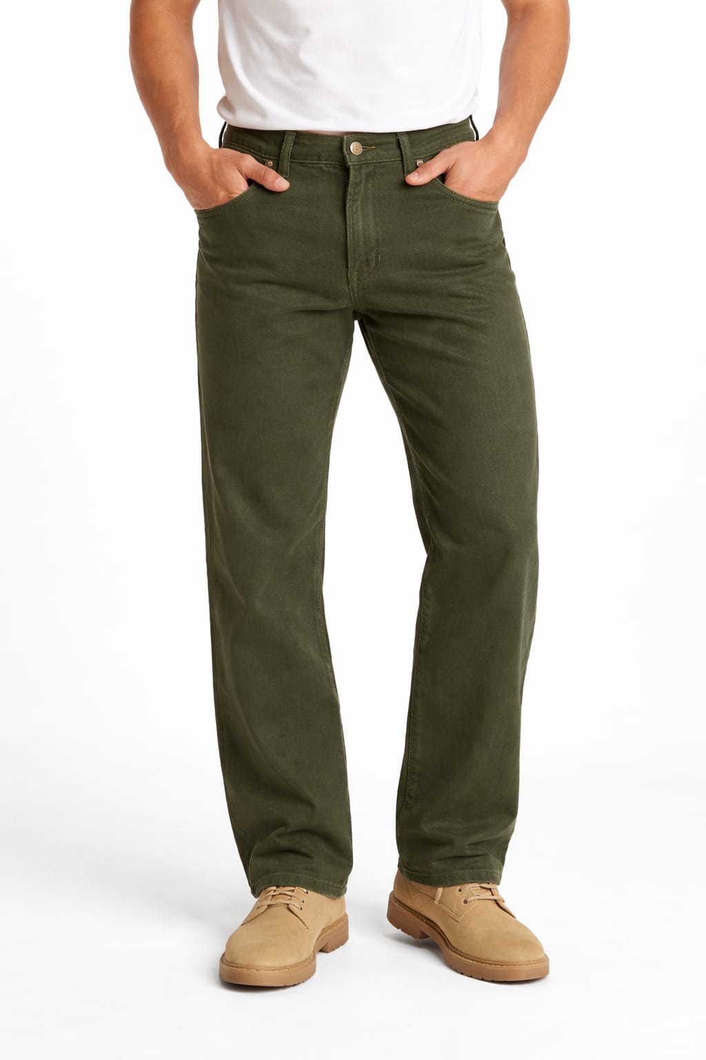 Pantalón De Mezclilla Rígida Corte Vaquero Color Verde