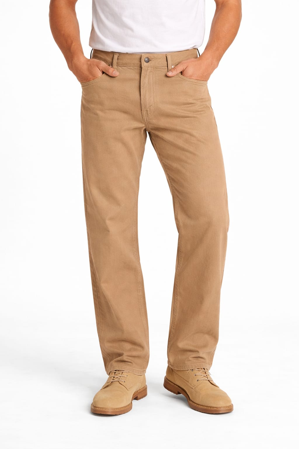 Pantalón De Mezclilla Rígida Corte Vaquero Color Beige