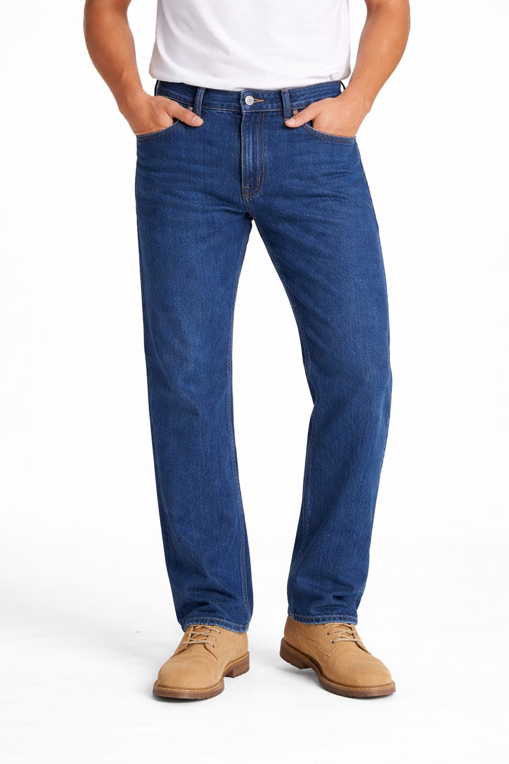 Pantalón De Mezclilla Rígida Corte Vaquero Color Azul