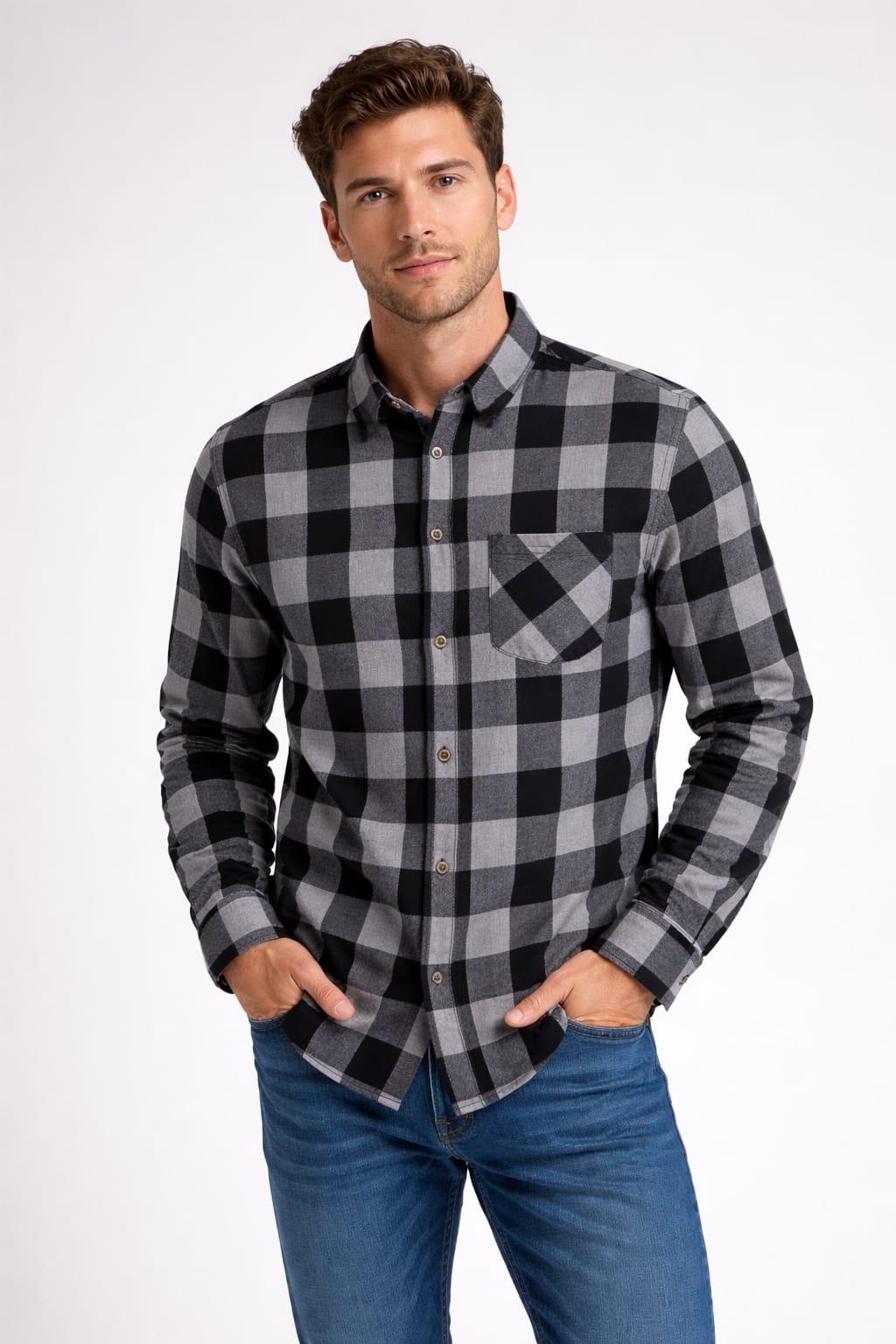 Camisa Con Estampado De Cuadros de Franela