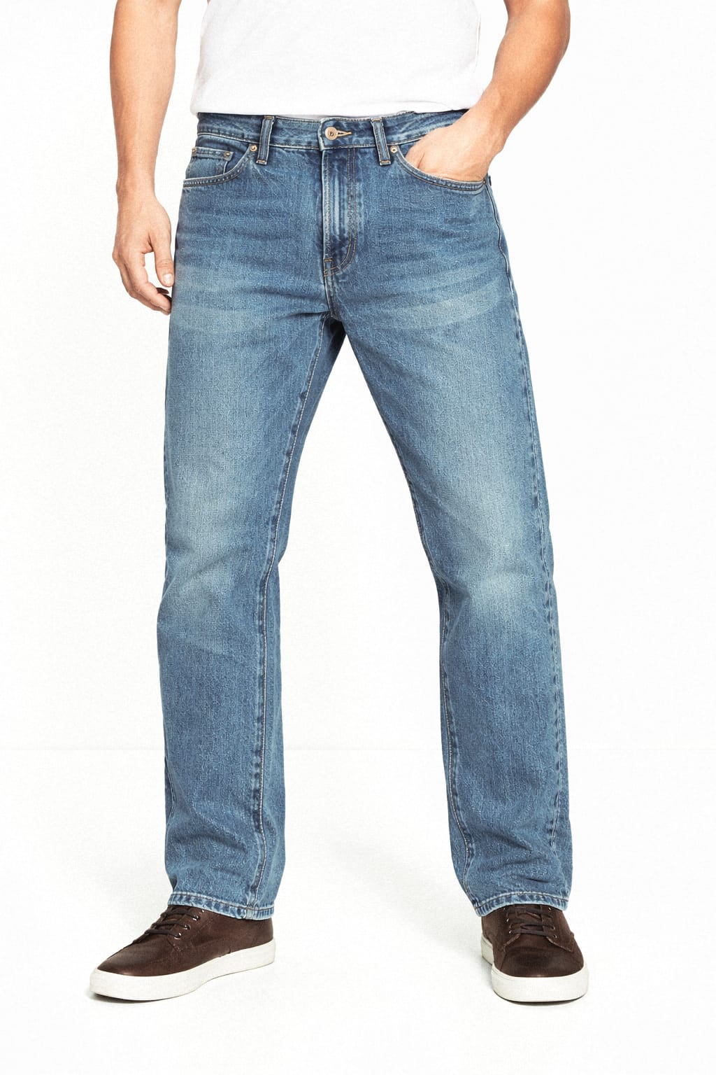 Pantalón De Mezclilla Rígida Corte Vaquero Color Azul Deslavado