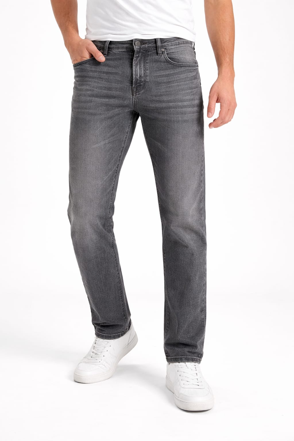 Pantalón De Mezclilla Corte Recto Color Gris