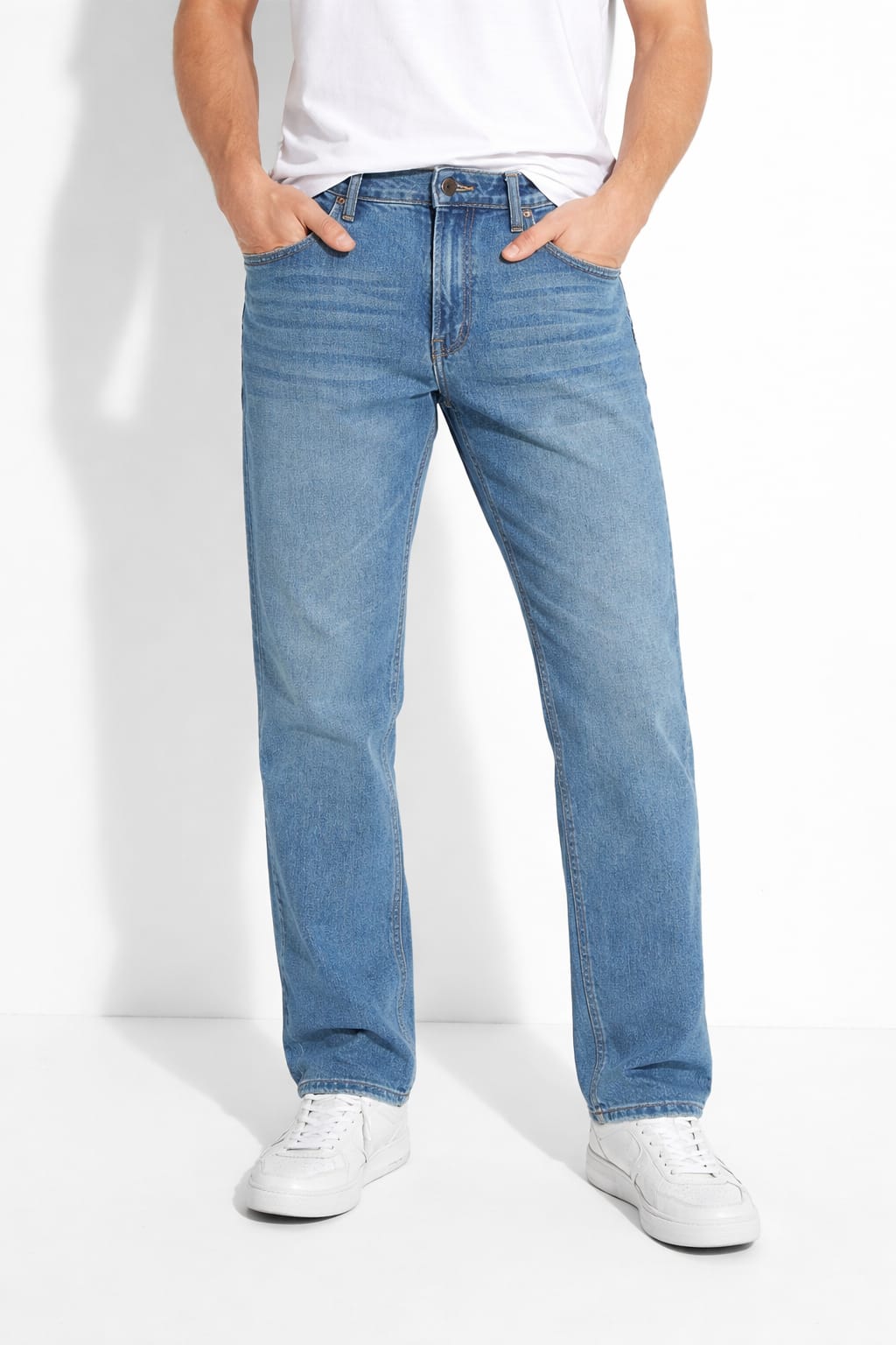 Pantalón De Mezclilla Rígida Corte Recto Color Azul Claro