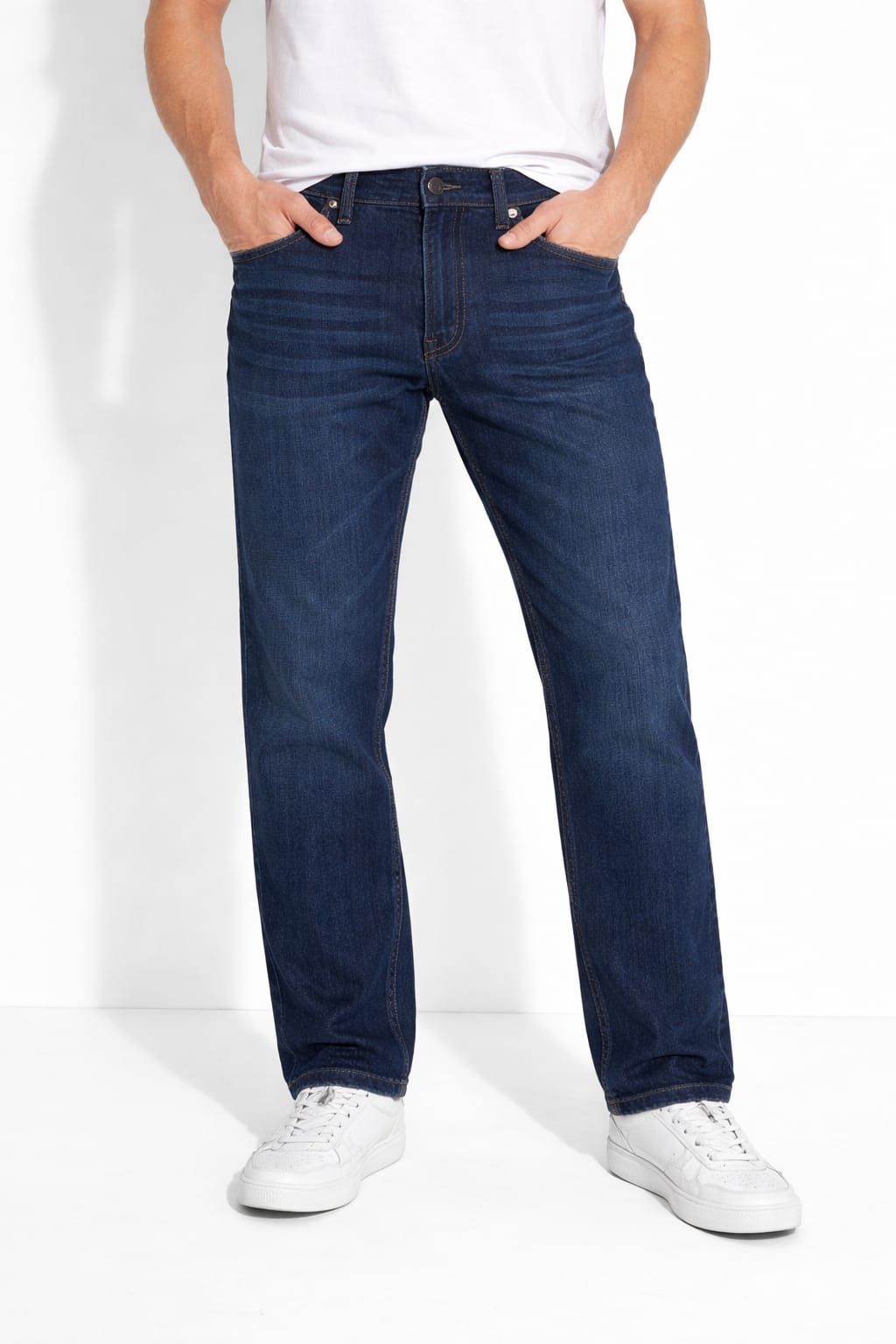 Pantalón de Mezclilla Rígida Corte Recto Color Azul