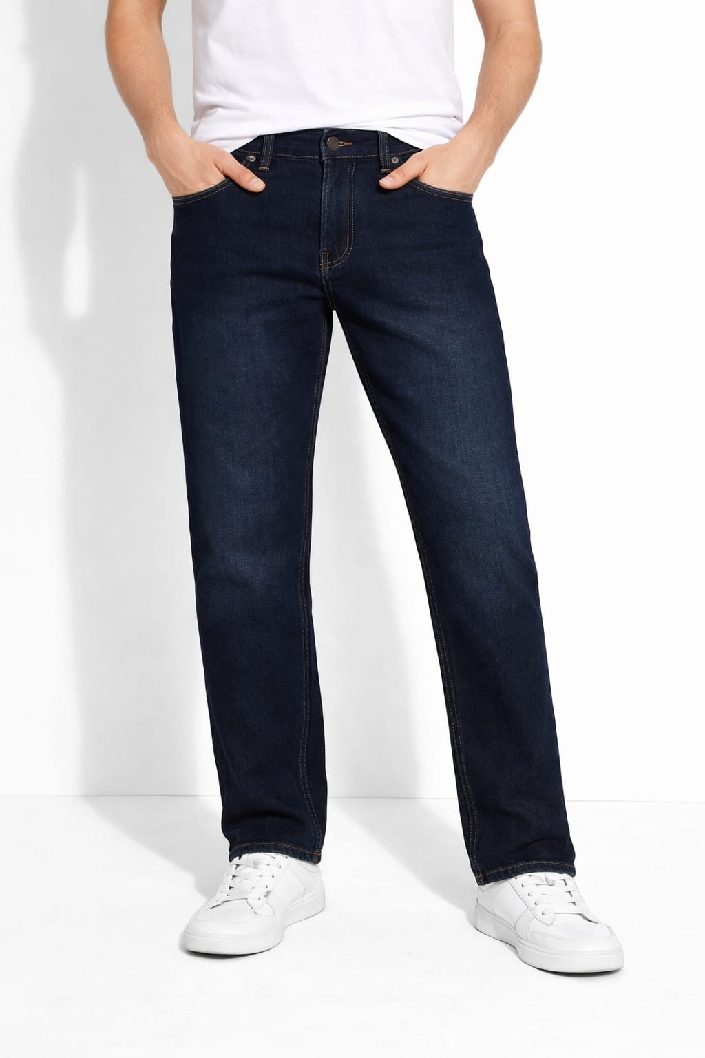 Pantalón de Mezclilla Rígida Corte Recto Color Azul oscuro