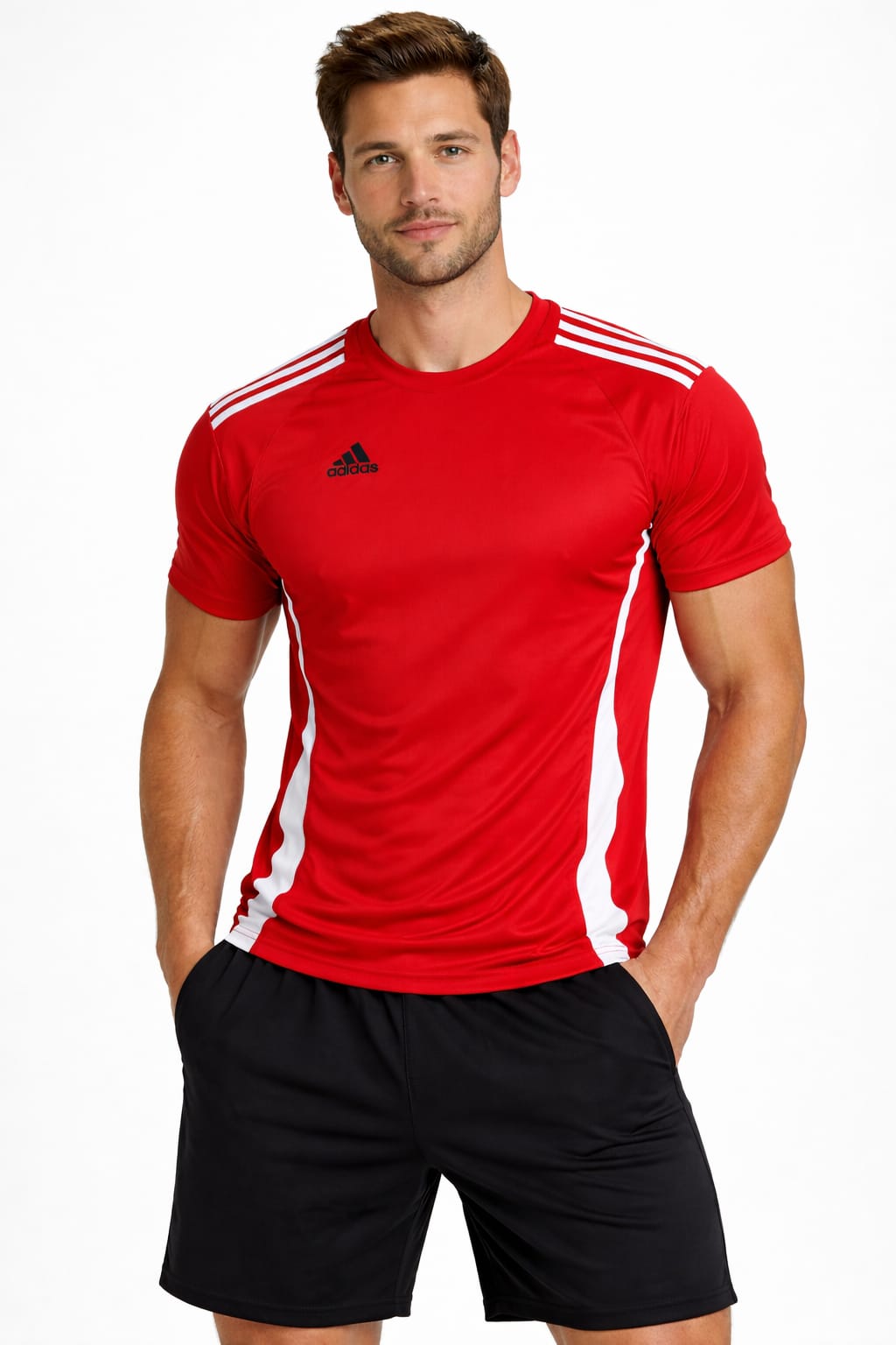 Playera Deportiva Con Líneas Color Rojo
