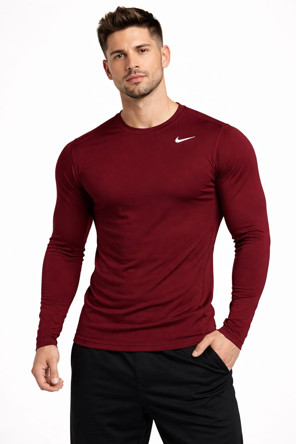 Playera Deportiva Color Guinda Manga Larga