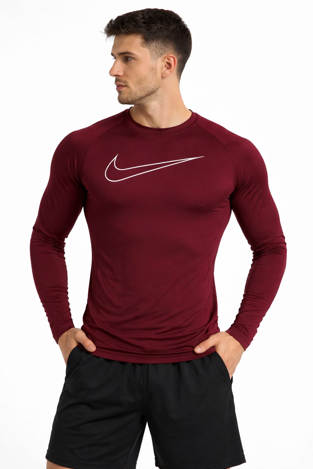 Playera Deportiva Color guinda Manga Larga