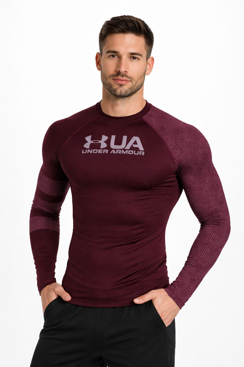 Playera Deportiva color Guinda Manga Larga