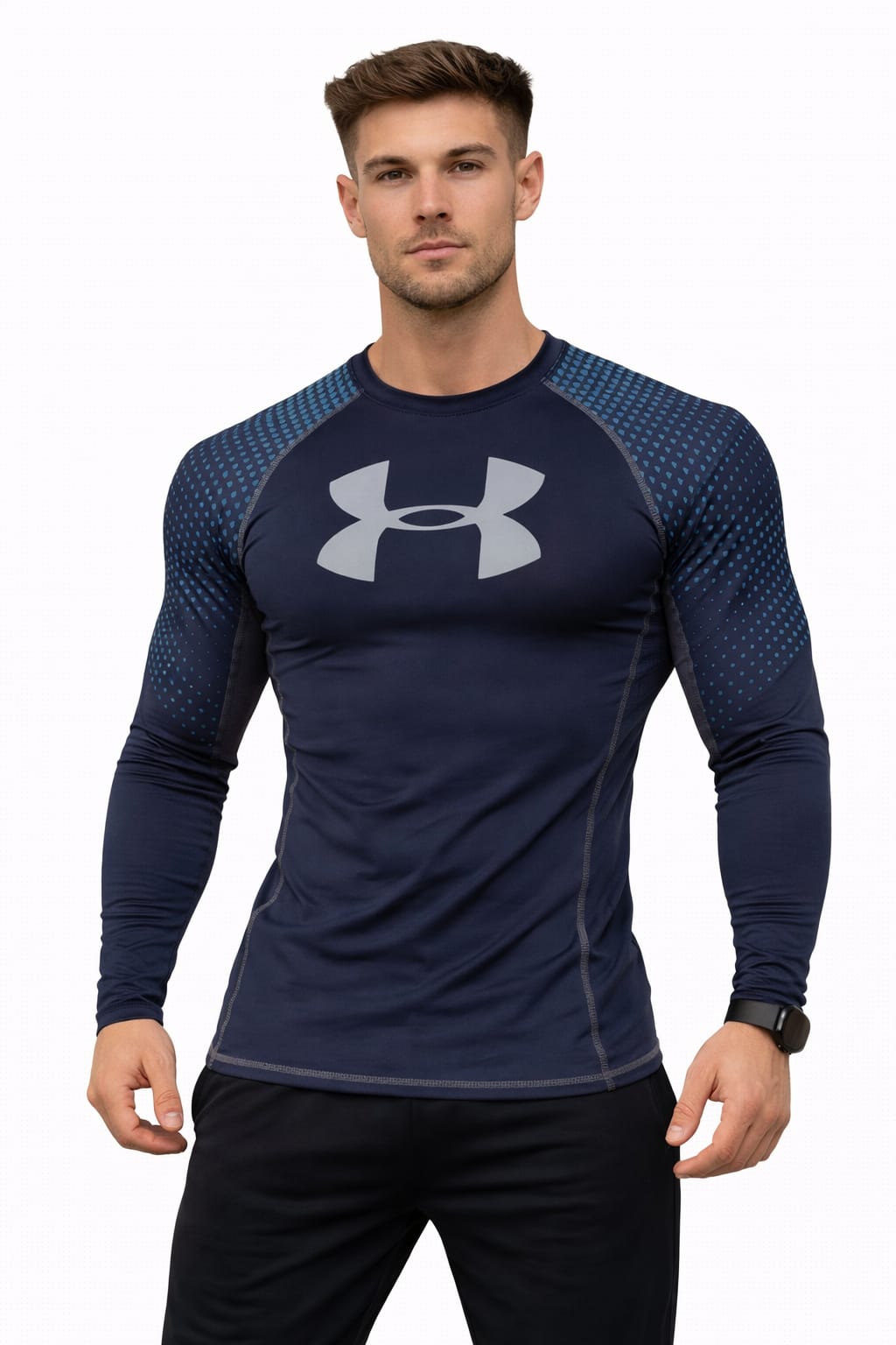 Playera Deportiva Color Azul Marino Manga Larga