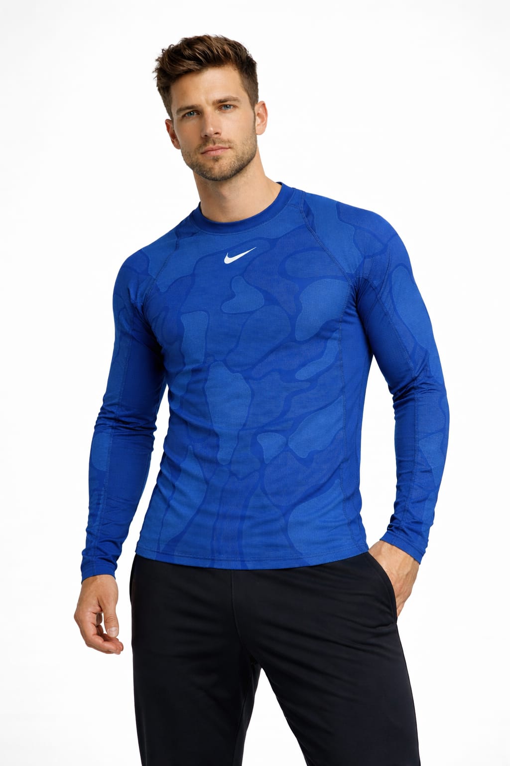 Playera Deportiva color Azul Manga Larga