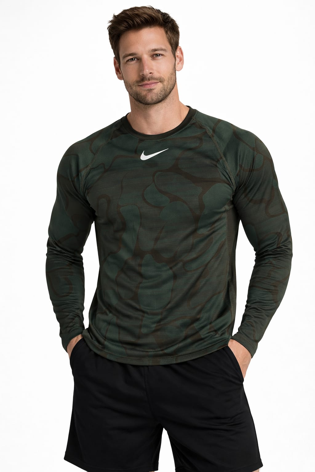 Playera Deportiva Color Verde Manga Larga