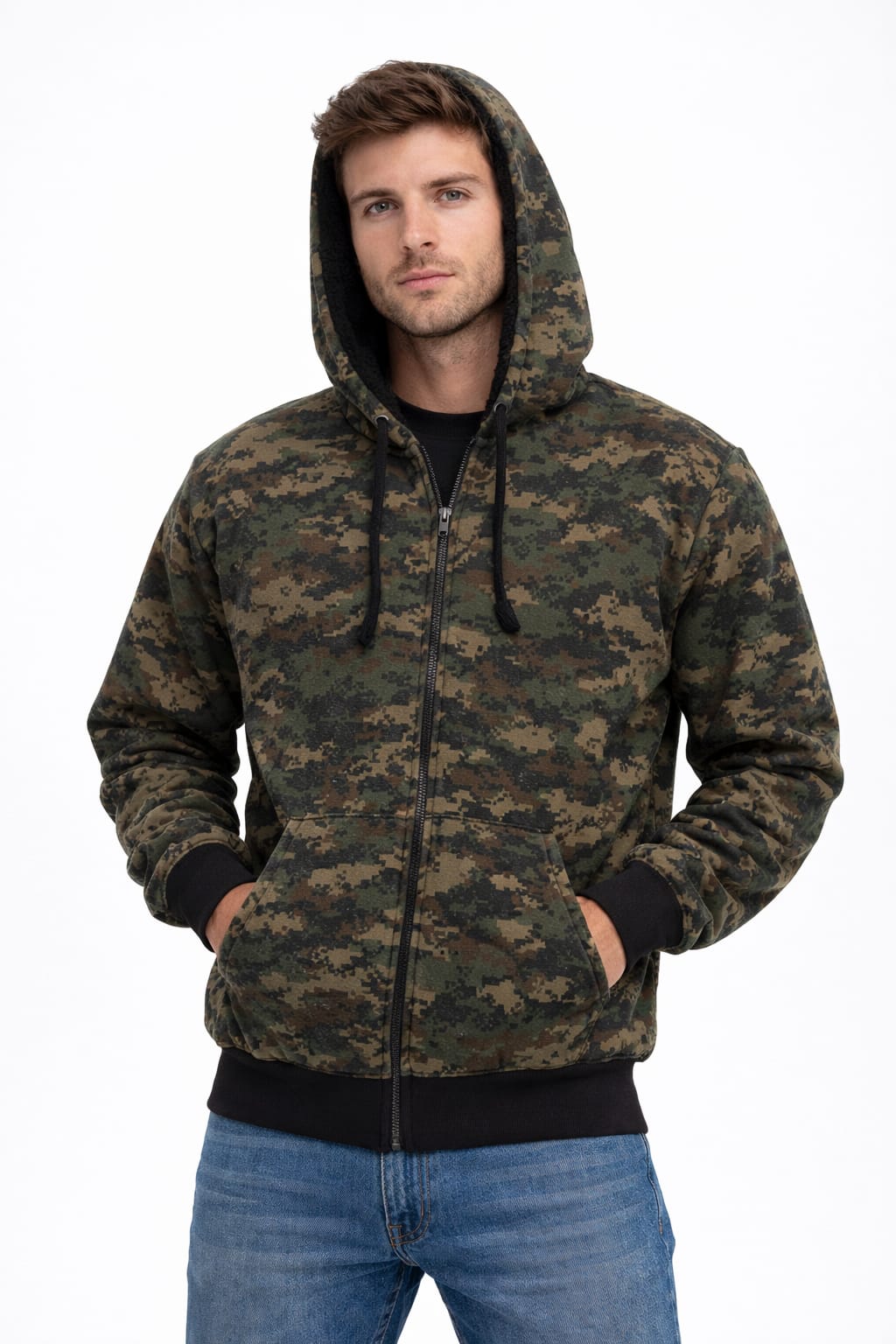 Sudadera Aborregada Con Cierre Camuflaje
