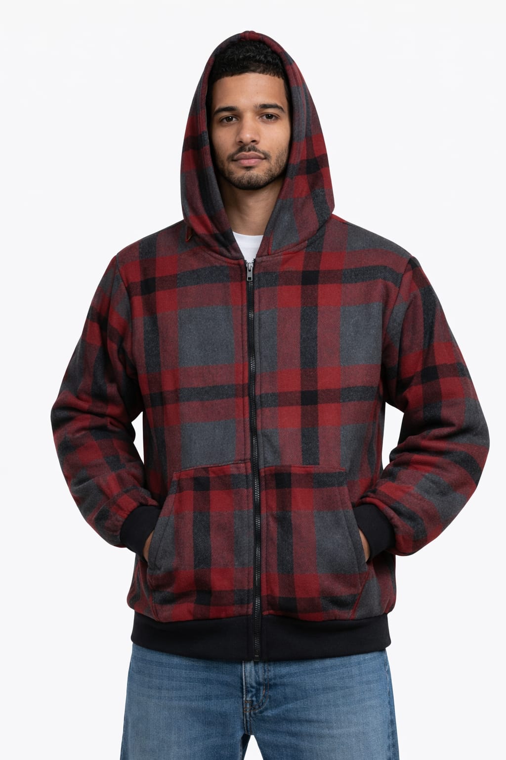 Sudadera Aborrega Estampado de Cuadros Color Rojo