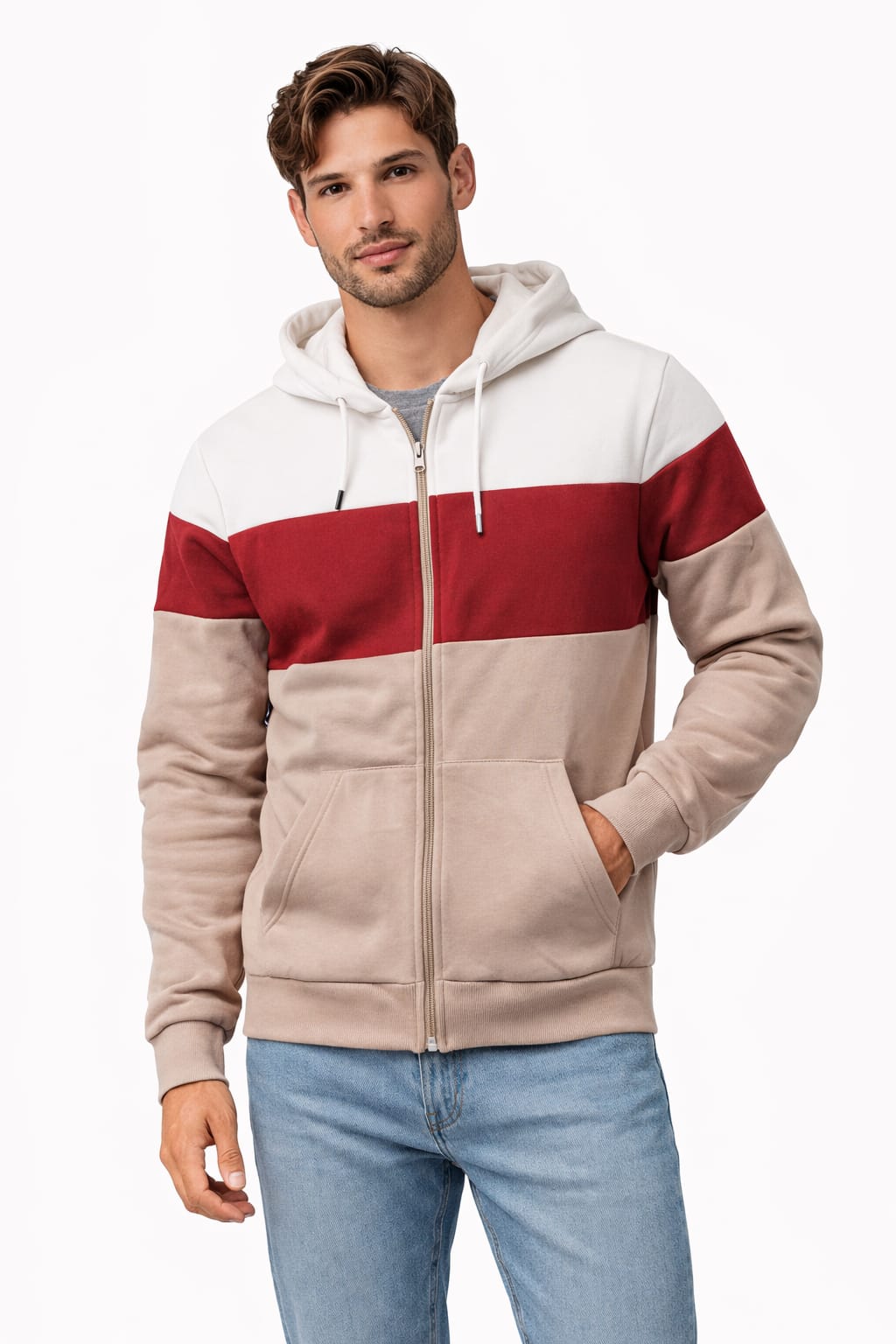 Sudadera Aborregada Con Cierre Tricolor