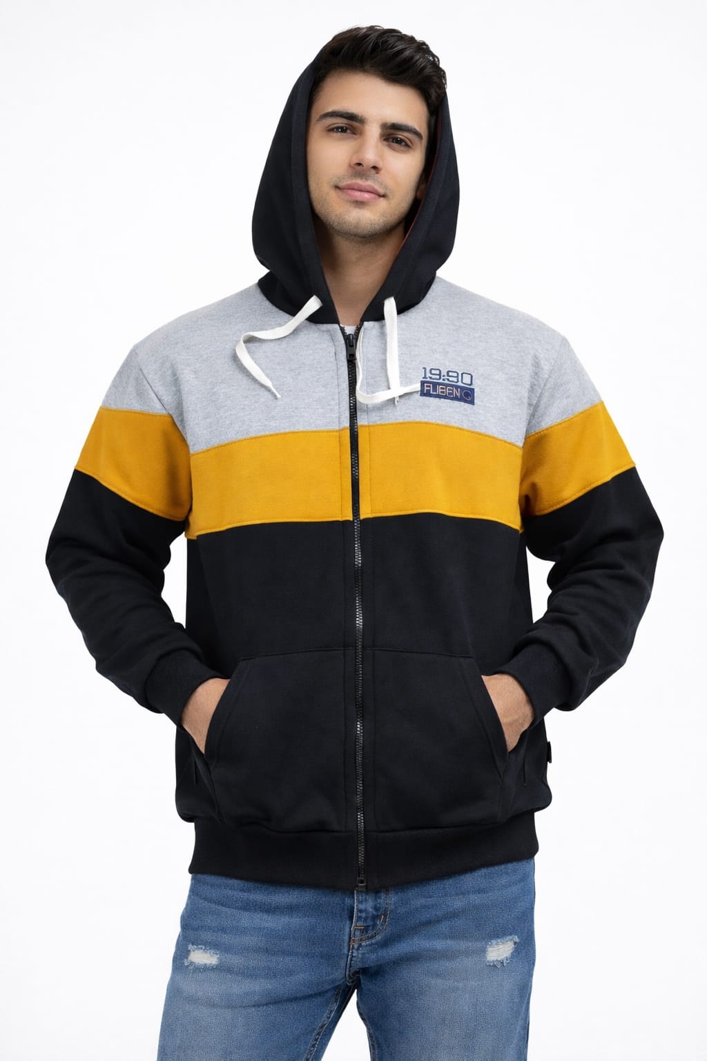 Sudadera Aborregada Tricolor con Cierre