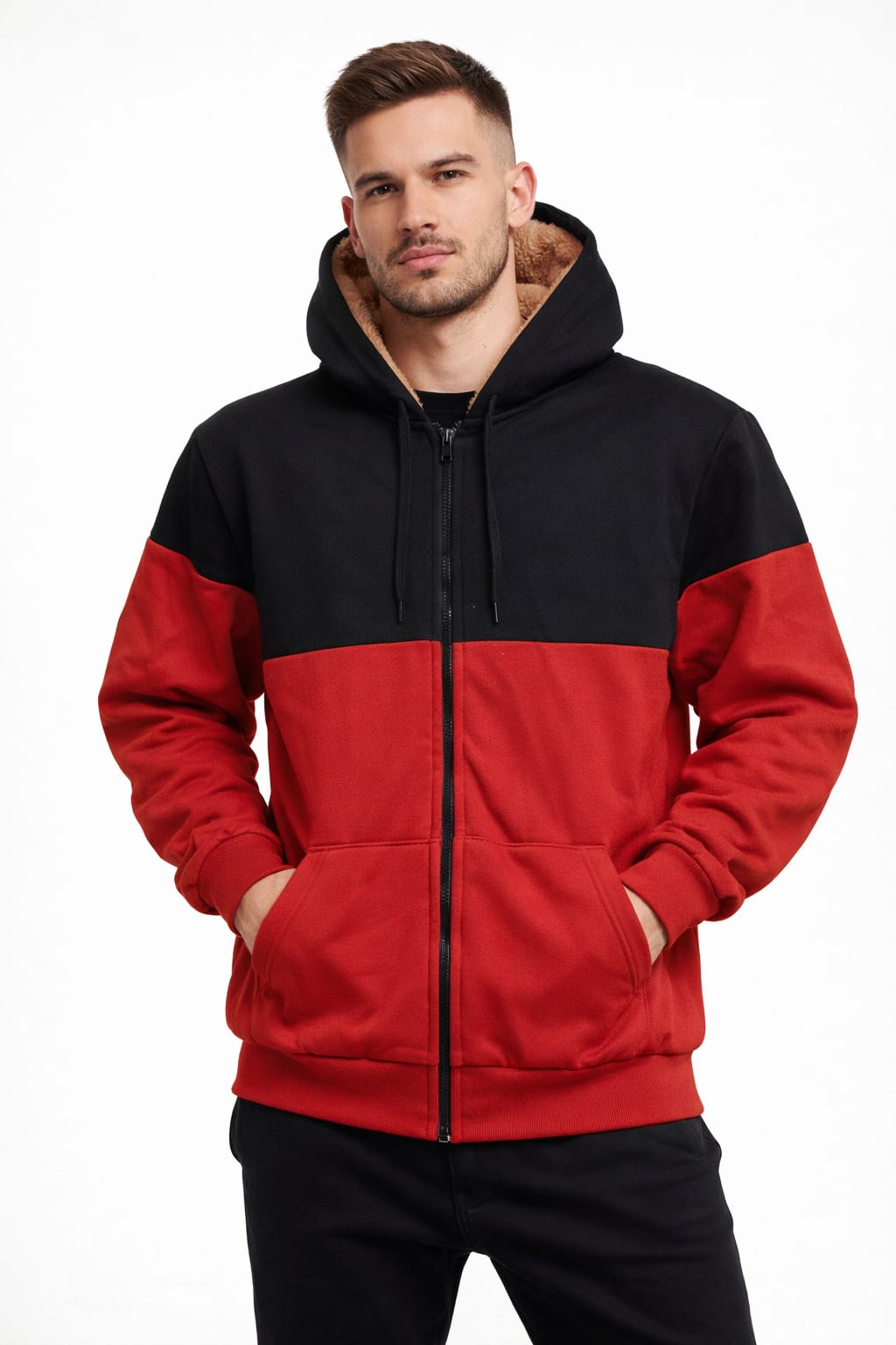 Sudadera Aborregada Con Cierre Doble Color