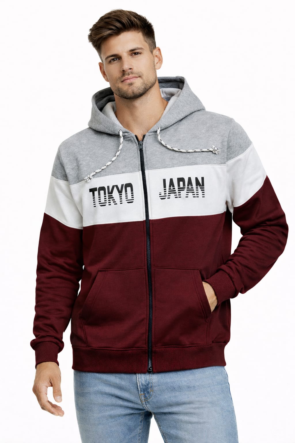 Sudadera Sencilla Tricolor Con cierre