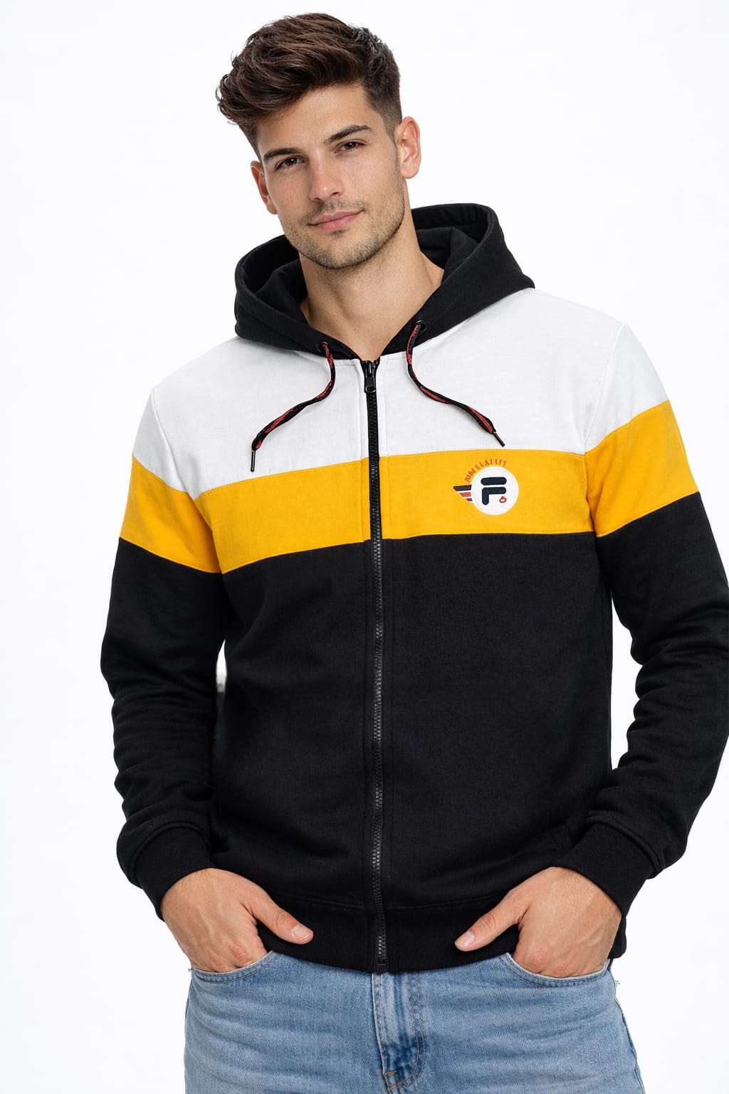 Sudadera Sencilla Tricolor Con Cierre y Gorra