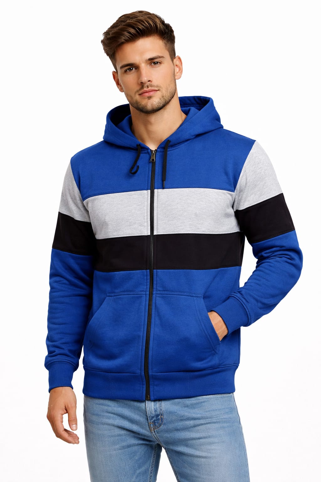 Sudadera Sencilla Tricolor Con Cierre y gorra