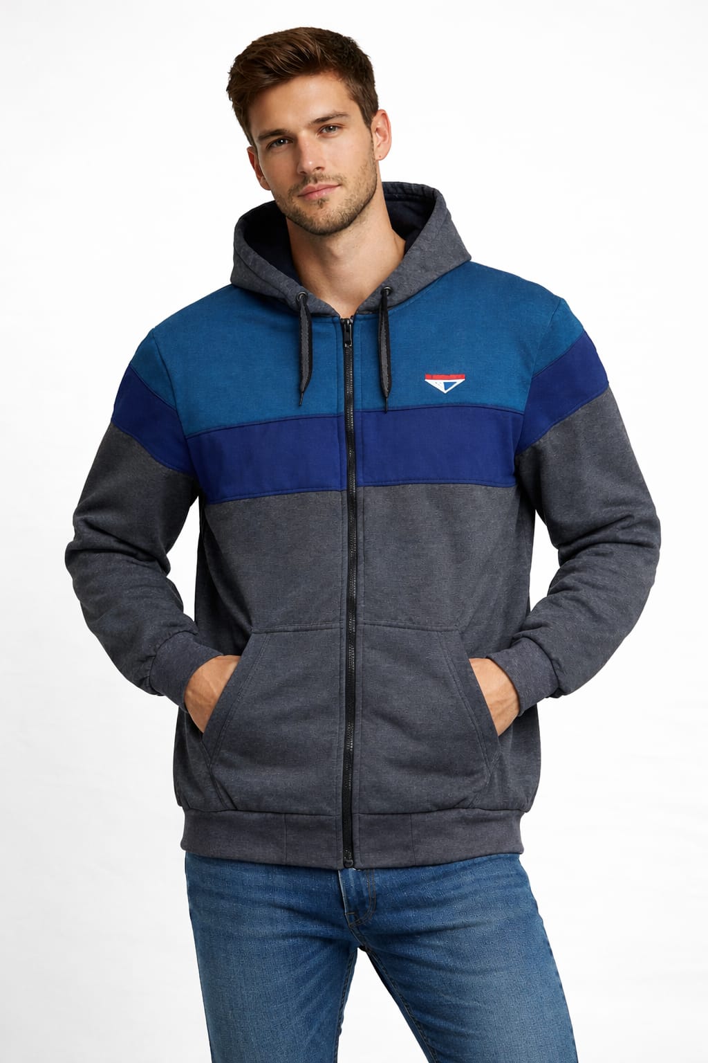 Sudadera Sencilla Tricolor Con Bolsas