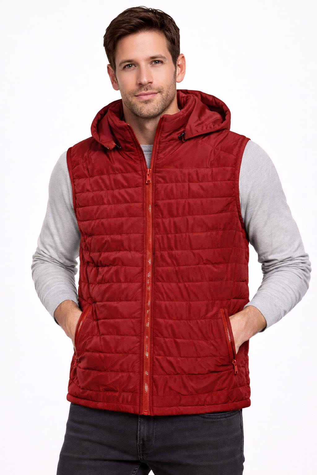 Chaleco Con Gorra Desmontable Color Rojo