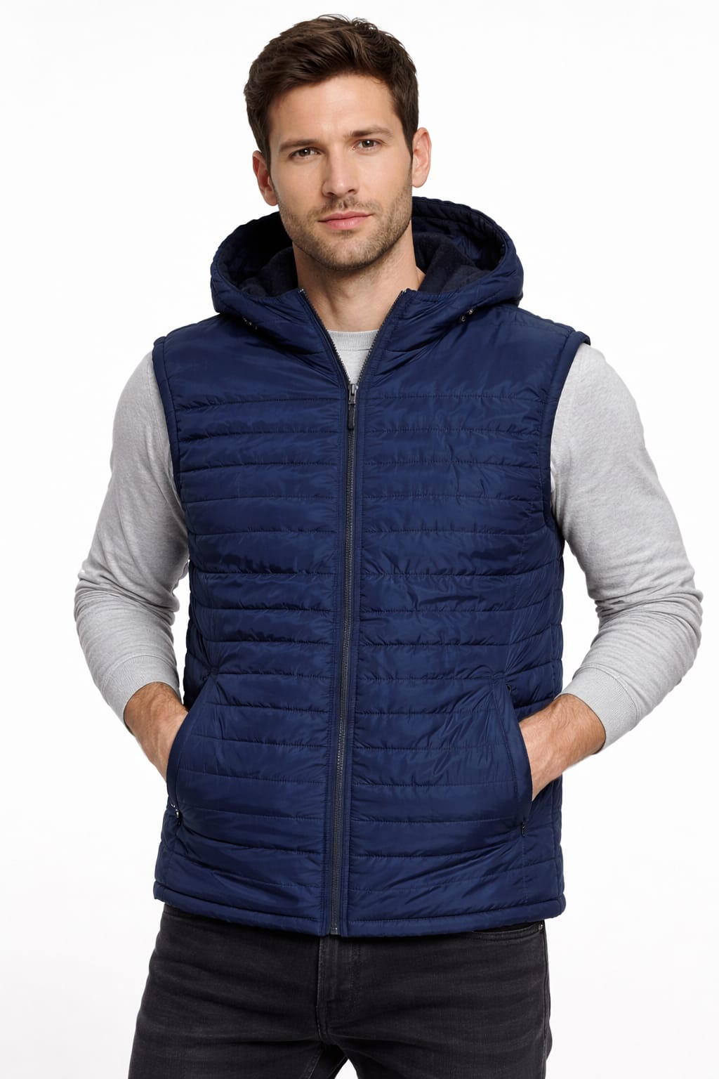 Chaleco Con Gorra Desmontable Color Azul Marino