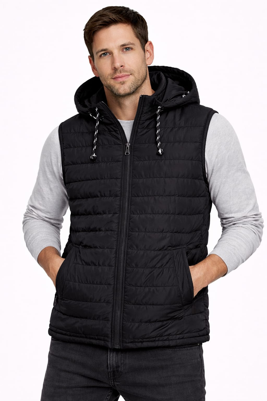 Chaleco Con Gorra Desmontable Color Negro