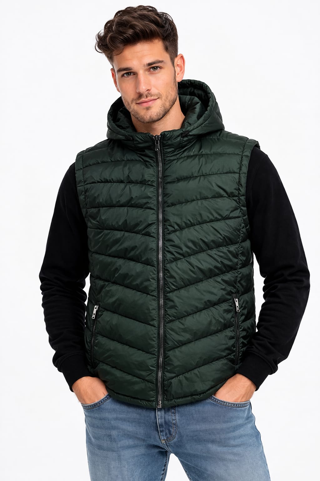 Chaleco Con Gorra Desmontable Color Verde