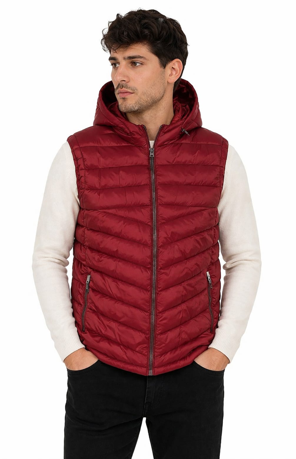 Chaleco con Gorra Desmontable Color Rojo