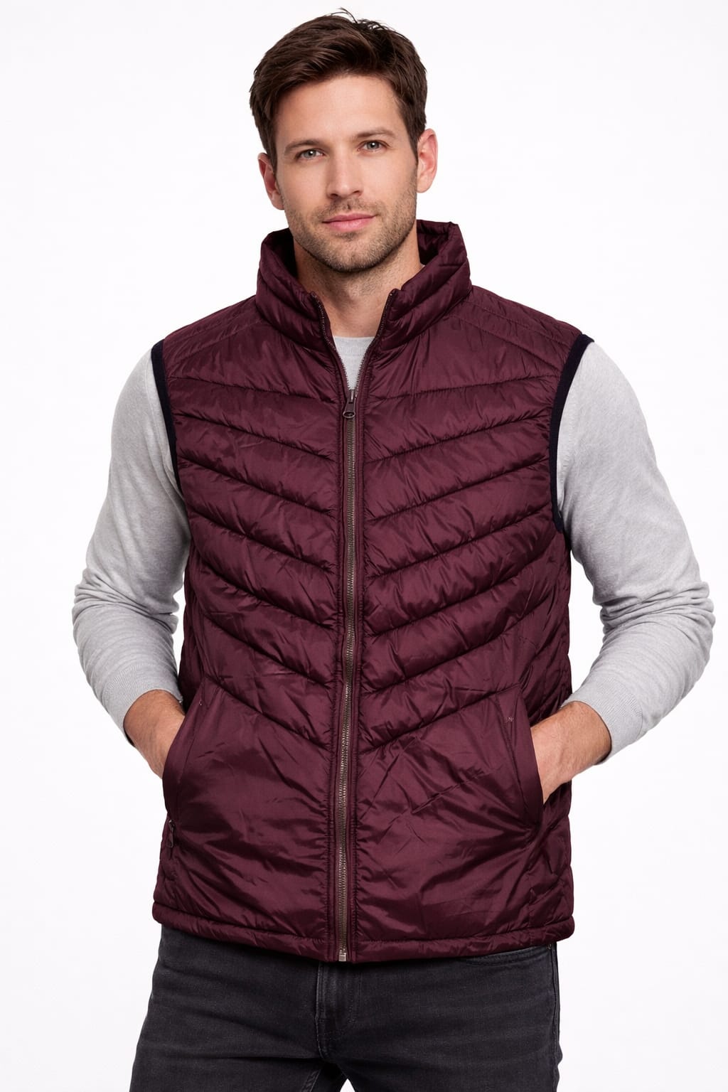 Chaleco Doble Vista Color Negro-Guinda