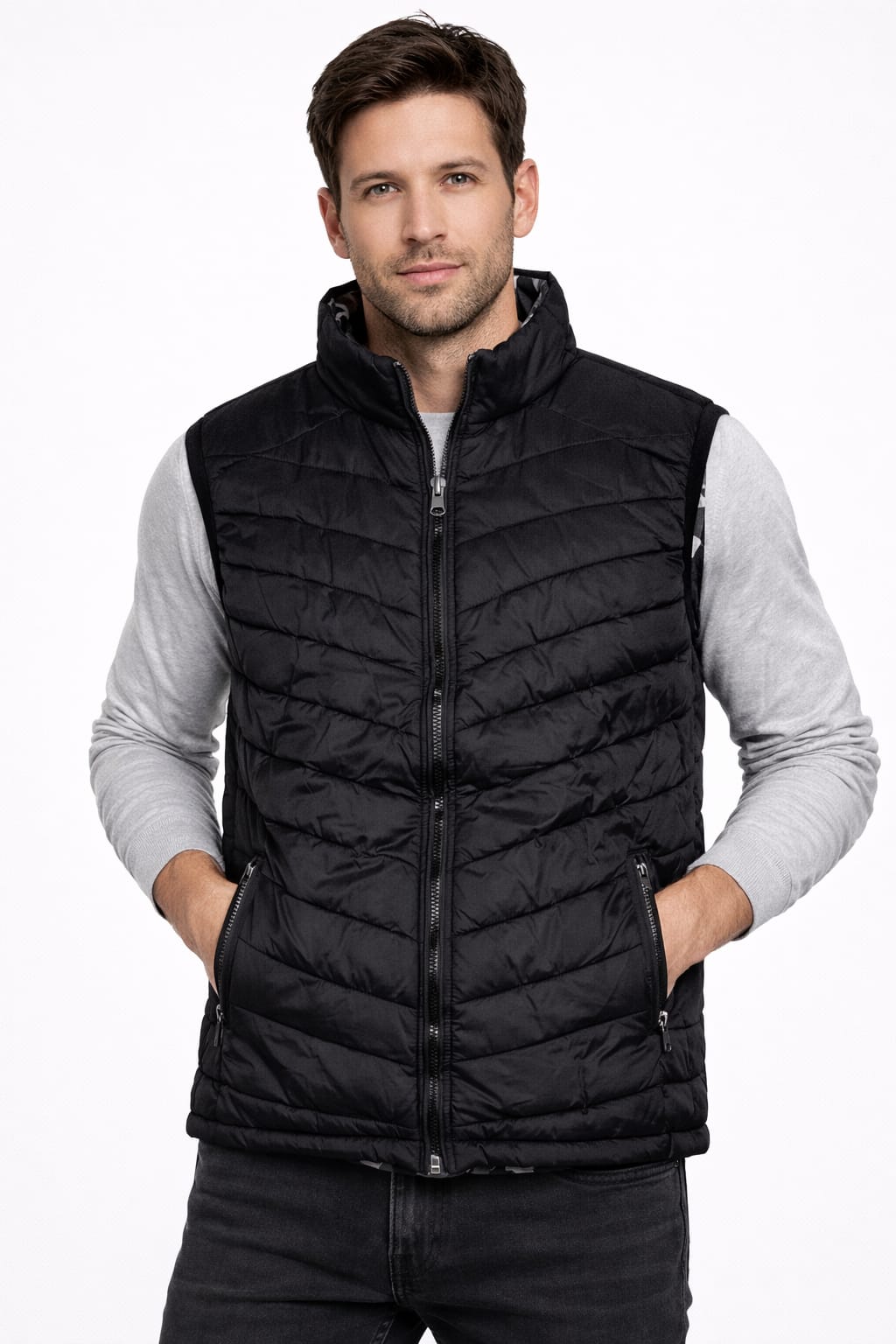 Chaleco Doble Vista Color Negro-Gris Camuflaje