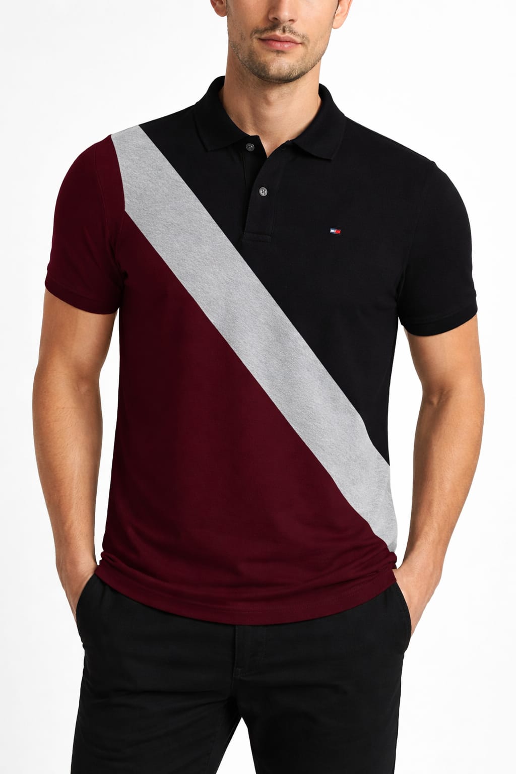 Playera Tipo Polo con Franjas en Diagonal