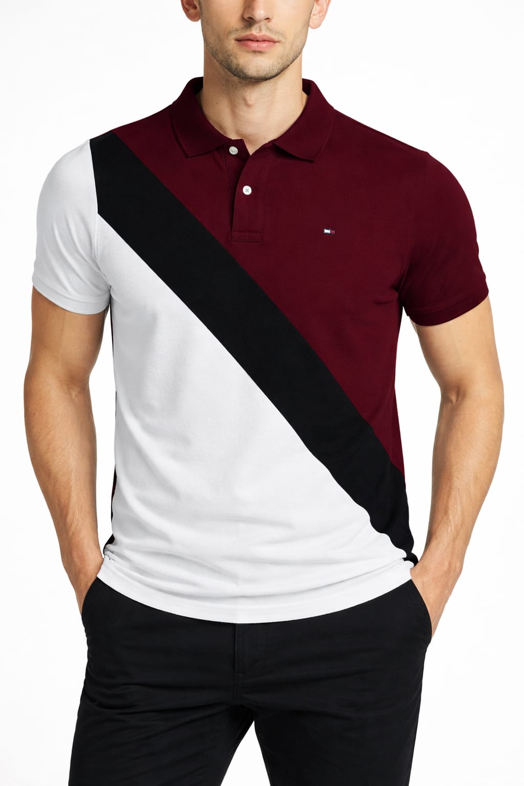 Playera Tipo Polo Con Franjas en Diagonal